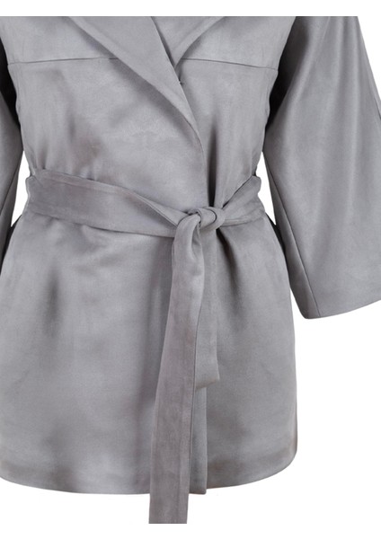 Süet Kuşaklı Kimono - Gri modelleri