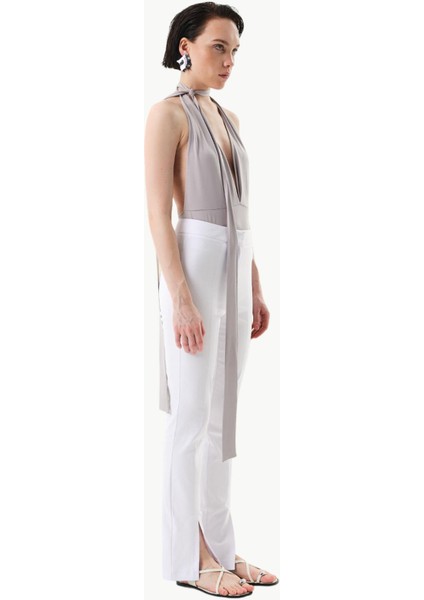 Paçası Yırtmaç Detaylı Skinny Pantolon - Beyaz fiyatları