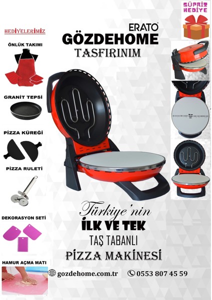 Erato Taşfırınım Doğal Taş Tabanlı Pizza Makinesi Taş Fırın Seti Hediyeli