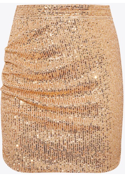 Yanı Yırtmaçlı Drape Detaylı Pullu Etek - Gold fırsatları