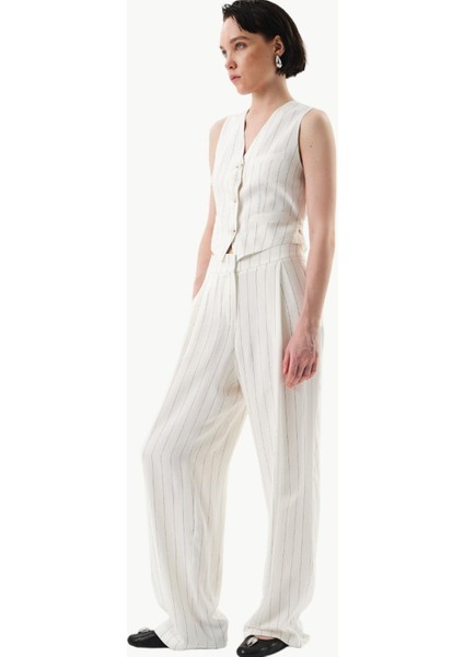 Bol Paça Dökümlü Viskon Pantolon - Çizgili