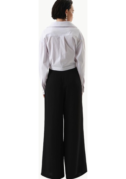 Geniş Paça Krep Pantolon - Siyah