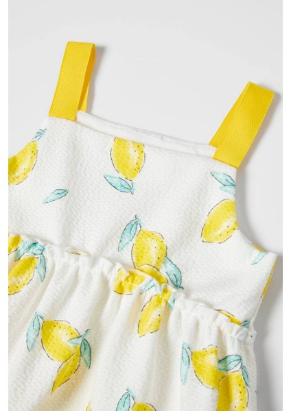 Kız Çocuk Limon Desenli Pamuklu Elbise