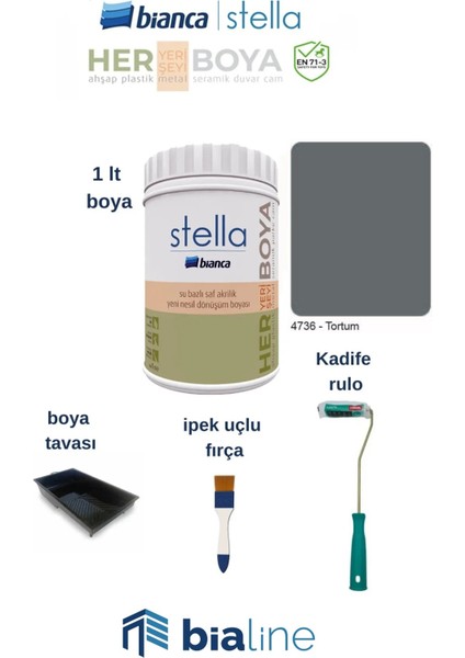Stella Boya Seti (Bianca Stella Boya- Kadife Rulo - Ipek Fırça - Boya Kabı) – Tortum