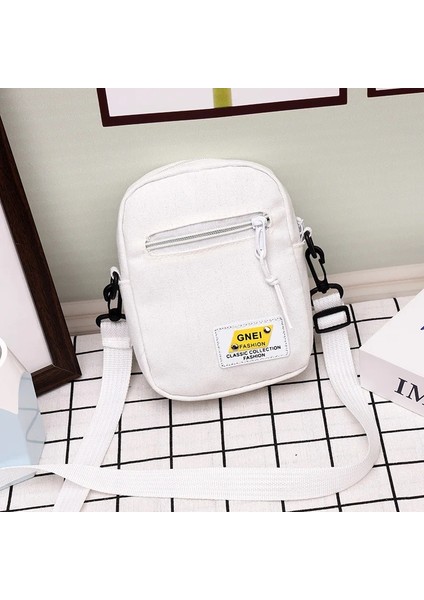 Beyaz Stil Anvas Kadın Crossbody Çanta Trend Küçük Omuz Çanta Kore Düz Renk Öğrenci Telefonu Çantası Basit Alışveriş Fermuarlı Çanta (Yurt Dışından)