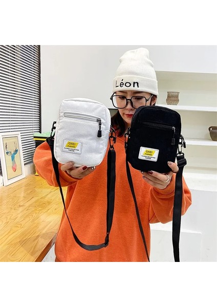 Beyaz Stil Anvas Kadın Crossbody Çanta Trend Küçük Omuz Çanta Kore Düz Renk Öğrenci Telefonu Çantası Basit Alışveriş Fermuarlı Çanta (Yurt Dışından) modelleri