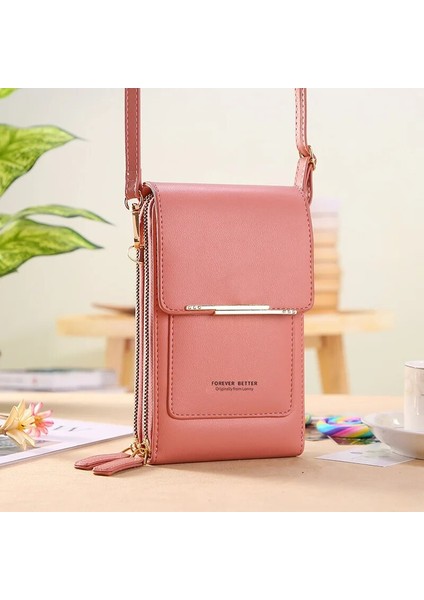 Pembe Tarzı 11X5X19CM Moda Kız Kadın Çanta Yumuşak Deri Cüzdan Dokunmatik Ekran Akıllı Telefon Cep Telefonu Çanta Crossbody Omuz Askısı Çanta Bayan Için (Yurt Dışından)