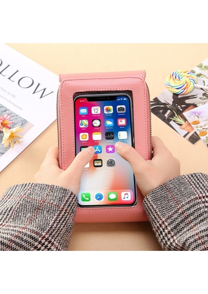 Pembe Tarzı 11X5X19CM Moda Kız Kadın Çanta Yumuşak Deri Cüzdan Dokunmatik Ekran Akıllı Telefon Cep Telefonu Çanta Crossbody Omuz Askısı Çanta Bayan Için (Yurt Dışından) modelleri
