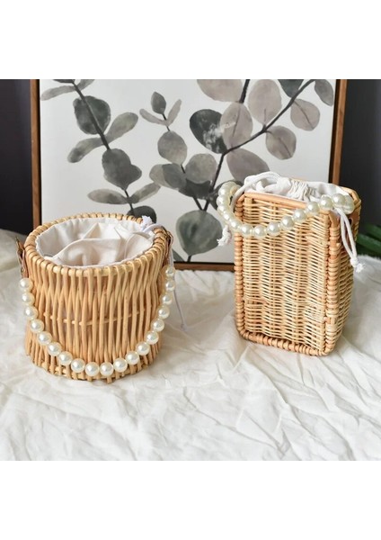 B3-Ajur Stili Yuvarlak Hasır Kova Çanta Vintage El Yapımı Dokuma Daire Rattan Omuzdan Askili Çanta Kadın Yaz Messenger Tatil Rahat Çanta (Yurt Dışından) modelleri