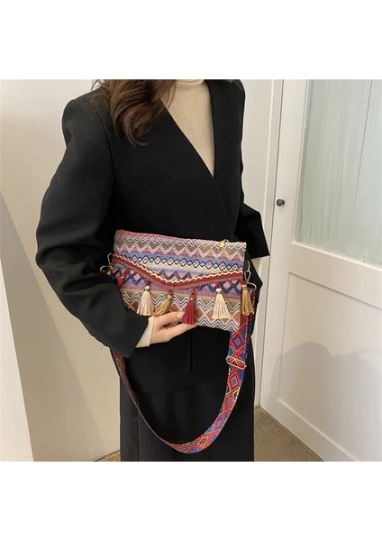 Kırmızı Stil Kadın Çanta Püskül Etnik El Dokuma Crossbody Çanta Hippi Sling Omuz Çantaları Bayanlar Için Küçük Çanta Messenger Çanta (Yurt Dışından) fiyatları
