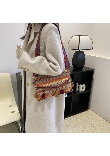 Kırmızı Stil Kadın Çanta Püskül Etnik El Dokuma Crossbody Çanta Hippi Sling Omuz Çantaları Bayanlar Için Küçük Çanta Messenger Çanta (Yurt Dışından) modelleri