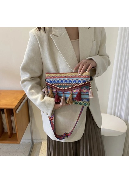 Kırmızı Stil Kadın Çanta Püskül Etnik El Dokuma Crossbody Çanta Hippi Sling Omuz Çantaları Bayanlar Için Küçük Çanta Messenger Çanta (Yurt Dışından) indirimleri