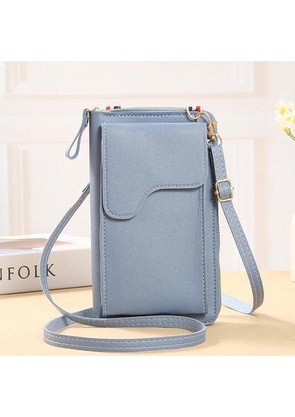 Mavi Stil Mple Yeni Moda Kore Tek Omuz Crossbody Çanta Büyük Kapasiteli Kadın Uzun Cüzdan Düz Renk Cep Telefonu Çantası (Yurt Dışından)