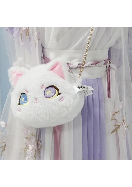 No.5 Tarzı Kadın Lolita Peluş Kedi Messenger Çanta Kadın Ins Vahşi Sevimli Kız Kalp Zincir Omuz Çantası (Yurt Dışından)