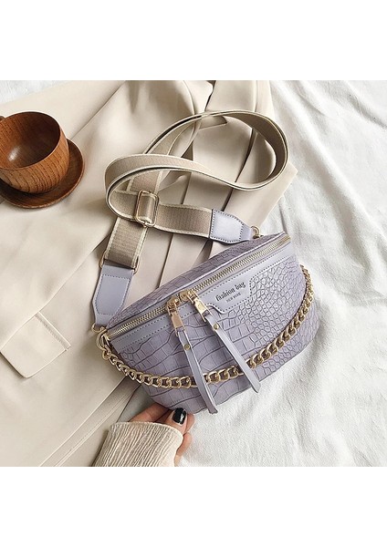 Mor Tarzı Lüks Kadın Bel Çantası Yüksek Li Bel Çantası Kalın Zincir Omuz Crossbody Göğüs Çantası Kadın Kemer Çantası Tasarımcı Çanta (Yurt Dışından)