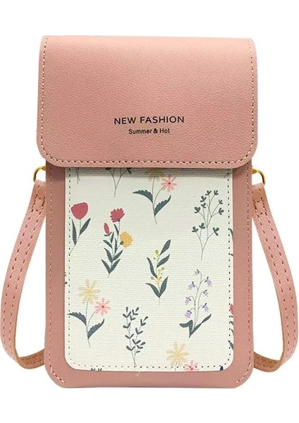 Pembe Tarzı Yeni Dokunmatik Ekranlı Telefon Çantası Kızın Omuz Crossbody Kare Çanta Mini Baskılı Cep Telefonu Çanta Moda Küçük Taze Cüzdan (Yurt Dışından)