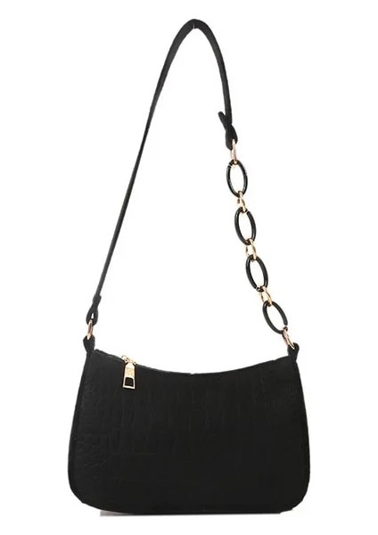 Siyah Stil 18X20X14CM Keçe Kumaş Kadın Çanta Moda Doku Koltukaltı Eyer Çantası Yeni Yumuşak Astarsız Kumaş Bir Omuz Çantası Niş Tasarım Çantalar (Yurt Dışından)