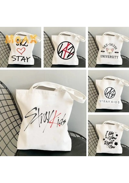 No.11 Tarzı 23X27CM-9X10.6IN Kaçak Çocuklar Skzoo Omuz Çantaları Kadın Taşınabilir Süpermarket Yeniden Kullanılabilir Alışveriş Çantaları Beyaz Kanvas Depolama Bez Çantalar Rahat Çanta (Yurt Dışından) fiyatları