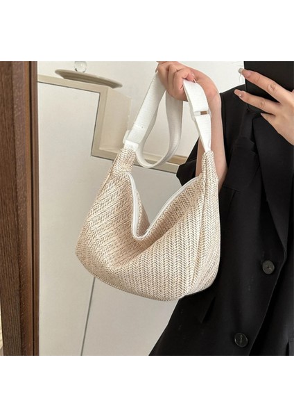 Haki Tarzı Hasır Çanta Yaz Plaj Omuz Çantaları Kadınlar Için Yenı Rafya Lüks Tasarımcı Çanta Bayanlar Halat Askı Seyahat Boho Çanta Tatil (Yurt Dışından) modelleri