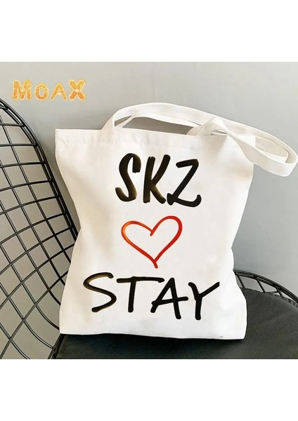 No.11 Tarzı 23X27CM-9X10.6IN Kaçak Çocuklar Skzoo Omuz Çantaları Kadın Taşınabilir Süpermarket Yeniden Kullanılabilir Alışveriş Çantaları Beyaz Kanvas Depolama Bez Çantalar Rahat Çanta (Yurt Dışından) modelleri