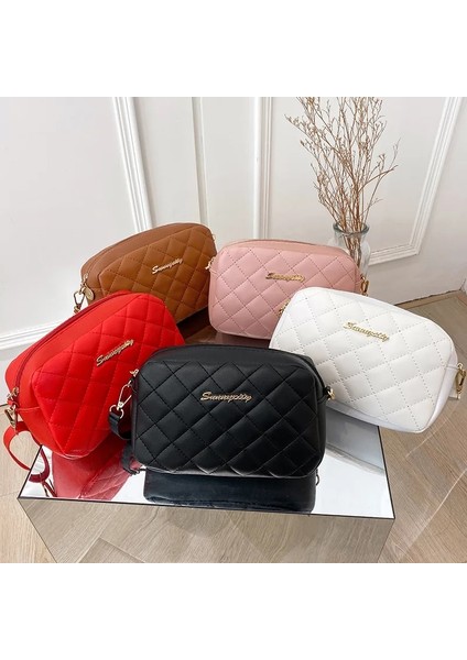 Beyaz Stil Yeni Kadın Askılı Çanta Moda Telefonu Çanta Retro Eğlence Omuzdan Askili Çanta Pu Deri Düz Renk Küçük Kare Çanta Lingge Kamera Çantası (Yurt Dışından) modelleri