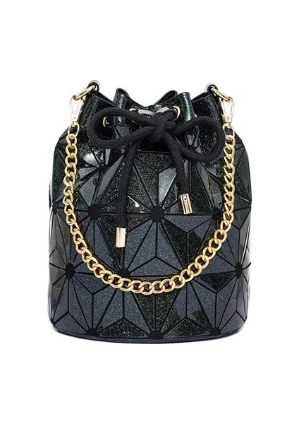 Siyah Stil Geometrik Yansıtıcı Aydınlık Kova Çanta Kadın Tasarımcı Çantaları Ipli Holografik Çanta Crossbody Omuz Çantaları Kızlar Için (Yurt Dışından)