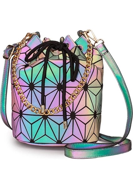 Siyah Stil Geometrik Yansıtıcı Aydınlık Kova Çanta Kadın Tasarımcı Çantaları Ipli Holografik Çanta Crossbody Omuz Çantaları Kızlar Için (Yurt Dışından) fiyatları