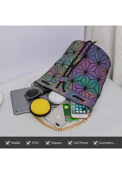 Siyah Stil Geometrik Yansıtıcı Aydınlık Kova Çanta Kadın Tasarımcı Çantaları Ipli Holografik Çanta Crossbody Omuz Çantaları Kızlar Için (Yurt Dışından) modelleri