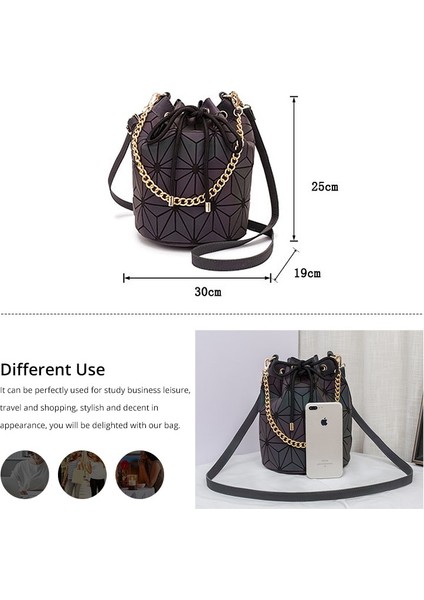 Siyah Stil Geometrik Yansıtıcı Aydınlık Kova Çanta Kadın Tasarımcı Çantaları Ipli Holografik Çanta Crossbody Omuz Çantaları Kızlar Için (Yurt Dışından) indirimleri