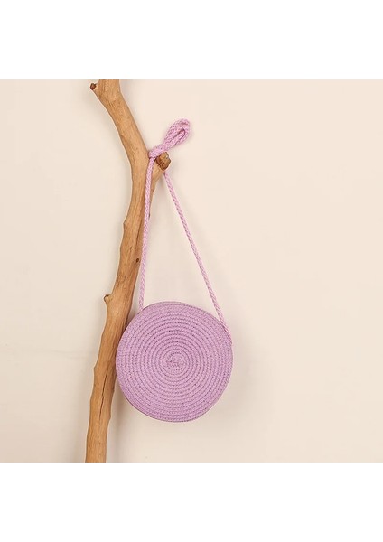 Mor Tarzı Yuvarlak Hasır Çanta Kadın Dokuma Plaj Crossbody Çanta Bayanlar Için Sevimli Omuz Rattan El Yapımı Örme Şeker Renk Küçük Çanta (Yurt Dışından)