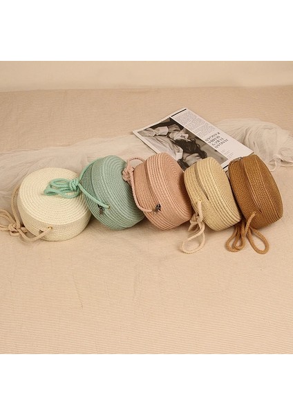 Mor Tarzı Yuvarlak Hasır Çanta Kadın Dokuma Plaj Crossbody Çanta Bayanlar Için Sevimli Omuz Rattan El Yapımı Örme Şeker Renk Küçük Çanta (Yurt Dışından) fiyatları