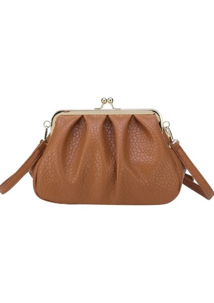 Kahverengi Tarzı 26X17X10CM Kadın Küçük Crossbody Çanta Pu Deri Bayan Çanta ve Moda Moda Kabuk Kadın Omuz Çantası Bolsas Klip El Çantası (Yurt Dışından)