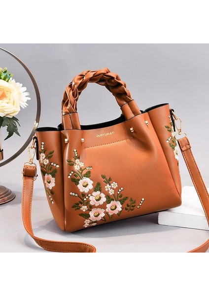 Kahverengi Tarzı Kadın Moda Çanta Bagaj Çanta Omuz Wome Için Yeni Trendy Baskı Büyük Kapasiteli Kare Pu Fermuar Bolsos (Yurt Dışından)