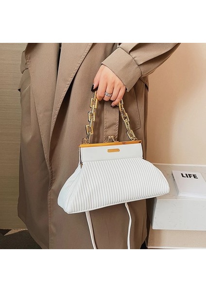 Haki Tarzı 18CMX31CMX11CM Ünlüsü Çanta Kalın Zincir Kolu ile Tasarımcı Kadınlar Için Pileli Omuz Çantası Debriyaj Çantalar Crossbody Çanta Uzun Kemer (Yurt Dışından) indirimleri