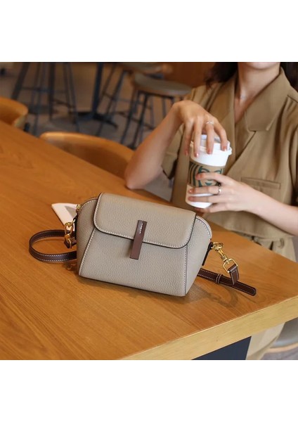 Gri Tarzı 23X10X15CM Egring Yeni Moda Trendi Ilk Katman Sığır Derisi Büyük Kapasiteli Çok Katmanlı Tek Omuz Messenger Rahat Kadın Çantası (Yurt Dışından)
