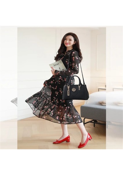 Gri Tarzı Kadın Moda Bagaj ve Çanta Çanta Omuz Bolsos Wome Newembroidery Büyük Kapasiteli Trendy Pu Siyah (Yurt Dışından) fırsatları