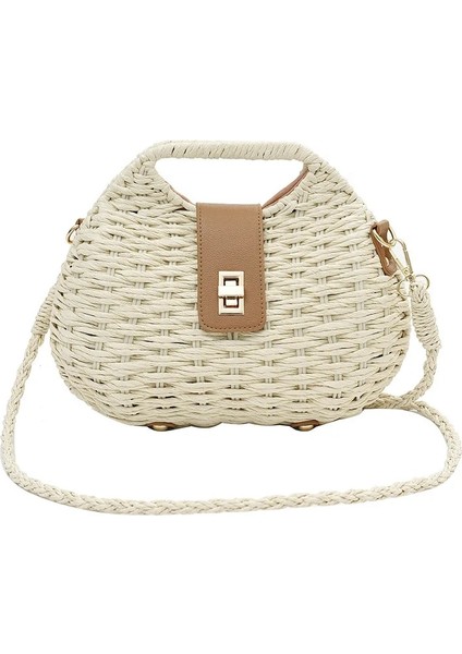 Bej Tarzı Moda Hasır Kamış Örgü Çanta Dokuma Kadın Çanta Yaz Seyahat Plaj Çantası Bali Hasır Omuz Crossbody Çanta Womelutch Için (Yurt Dışından)