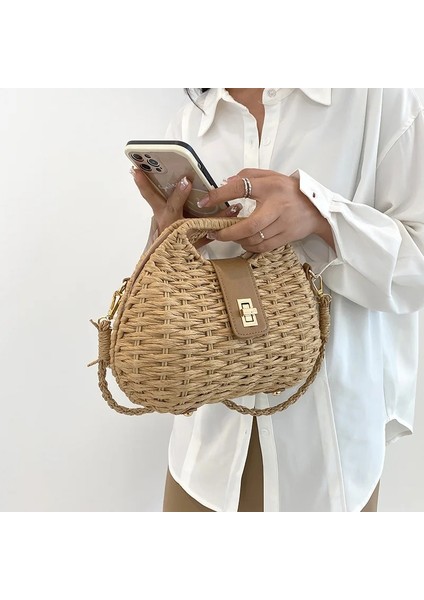 Bej Tarzı Moda Hasır Kamış Örgü Çanta Dokuma Kadın Çanta Yaz Seyahat Plaj Çantası Bali Hasır Omuz Crossbody Çanta Womelutch Için (Yurt Dışından) fiyatları