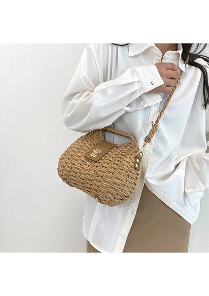 Bej Tarzı Moda Hasır Kamış Örgü Çanta Dokuma Kadın Çanta Yaz Seyahat Plaj Çantası Bali Hasır Omuz Crossbody Çanta Womelutch Için (Yurt Dışından) fırsatları