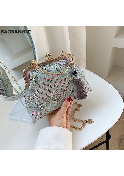 Kırmızı Stil Moda Tasarımcısı Kadın Nakış Gece Çantası Yaratıcı Çin Tarzı Çanta Parti El Çantası Zincir Püskül Messenger Çanta (Yurt Dışından) modelleri