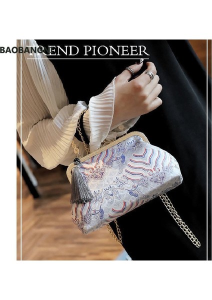 Kırmızı Stil Moda Tasarımcısı Kadın Nakış Gece Çantası Yaratıcı Çin Tarzı Çanta Parti El Çantası Zincir Püskül Messenger Çanta (Yurt Dışından) indirimleri