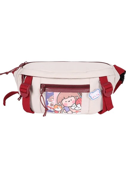 Beyaz Stil Moda Bel Çantaları Kadın Naylon Eğlence Saf Renk Fanny Paketi Kızlar Crossbody Göğüs Çanta Sevimli Öğrenci Kemeri Bel Paketleri (Yurt Dışından)