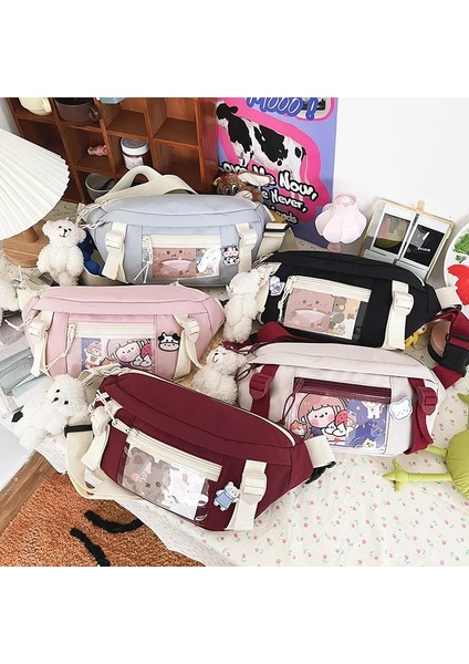 Beyaz Stil Moda Bel Çantaları Kadın Naylon Eğlence Saf Renk Fanny Paketi Kızlar Crossbody Göğüs Çanta Sevimli Öğrenci Kemeri Bel Paketleri (Yurt Dışından) modelleri