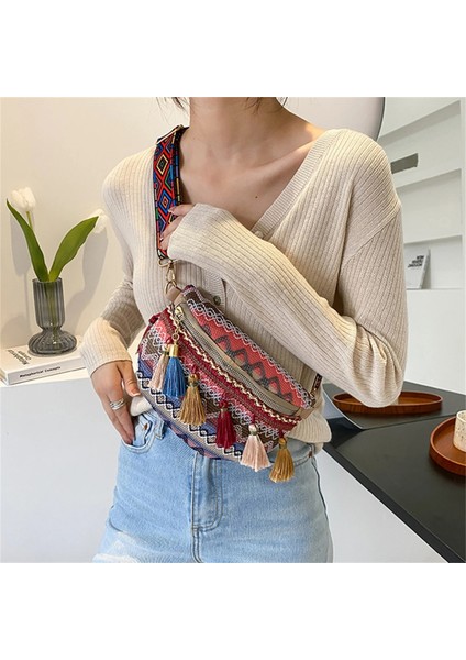 Mavi Stil Ayarlanabilir Askılı Kadınlar Ettyle Bel Çantası Alacalı Renk Fringe Dekor ile Fanny Paketi Rahat Crossbody Göğüs Çantaları (Yurt Dışından) indirimleri