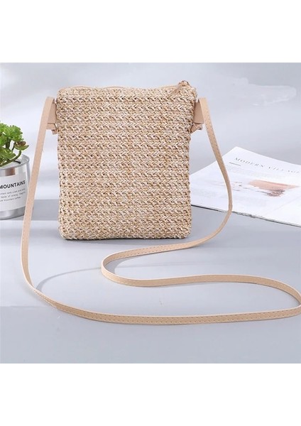 C Stili Yeni Moda Kadın Hasır Çanta Rattan Dokuma Bez Çanta Yeni Crossbody Messenger Çanta Örgü Küçük Kare Çanta Boho Plaj Yaz (Yurt Dışından)