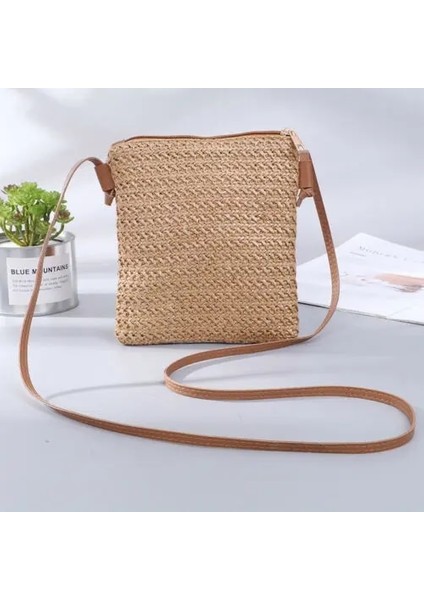 C Stili Yeni Moda Kadın Hasır Çanta Rattan Dokuma Bez Çanta Yeni Crossbody Messenger Çanta Örgü Küçük Kare Çanta Boho Plaj Yaz (Yurt Dışından) fırsatları