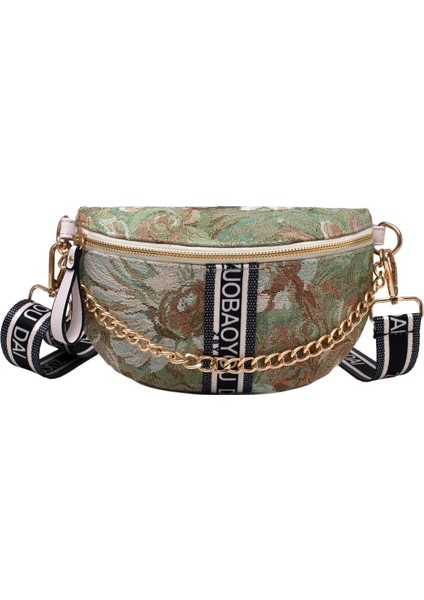 Yeşil Çanta Stili Manzara Boyama Mektup Baskılı Bel Çantaları Kadınlar Için Geniş Sapanlar Tuval Fanny Paketi Crossbody Çanta Lüks Zincir Kadın Çanta (Yurt Dışından)