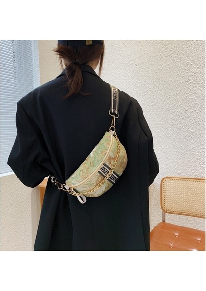 Yeşil Çanta Stili Manzara Boyama Mektup Baskılı Bel Çantaları Kadınlar Için Geniş Sapanlar Tuval Fanny Paketi Crossbody Çanta Lüks Zincir Kadın Çanta (Yurt Dışından) indirimleri
