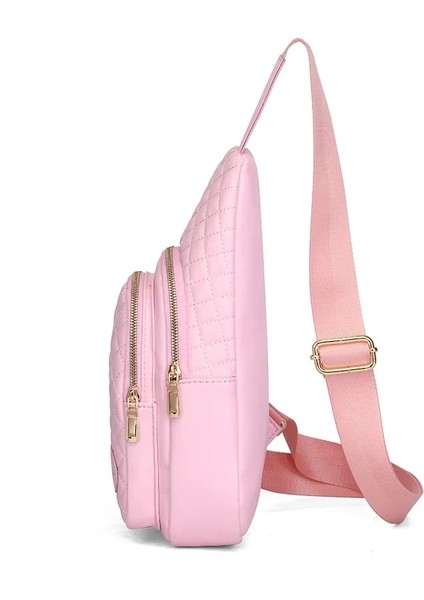Siyah Stil Kadın Ekose Göğüs Çantası Kore Çapraz Vücut Sling Göğüs Paketi Bayanlar Rahat Seyahat Crossbody Messenger Çanta Kadın Omuz Çantası Pembe (Yurt Dışından) modelleri