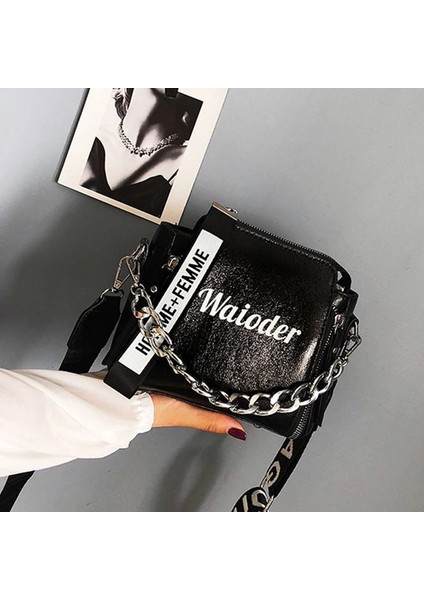 Siyah Stil Kadın Mektup Omuz Çantası Flaş Sıcak Satış Ins Kadın Çanta Tatil Lady Için Pu Messenger Çanta Nefis Crossbody Kova (Yurt Dışından)